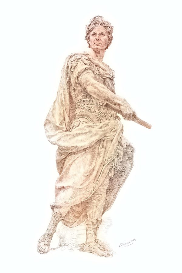 Julius Caesar, Full Body, Charcoal, Colorized
