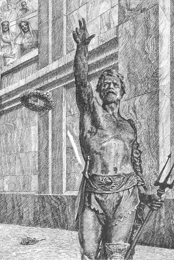 Retiarius Before the Fight, Charcoal, B&W
